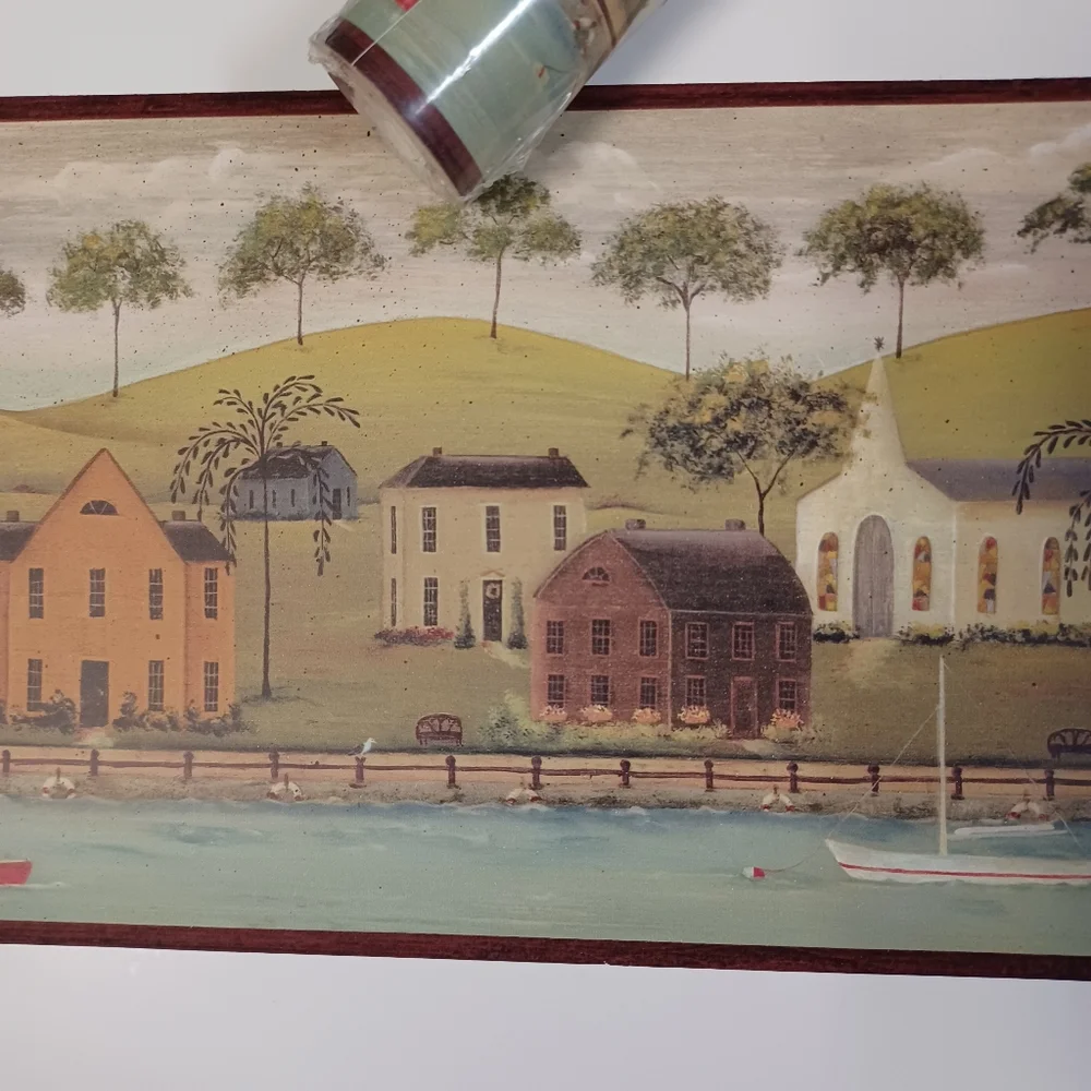 Wallpaper Border Primitive Lake Front Village